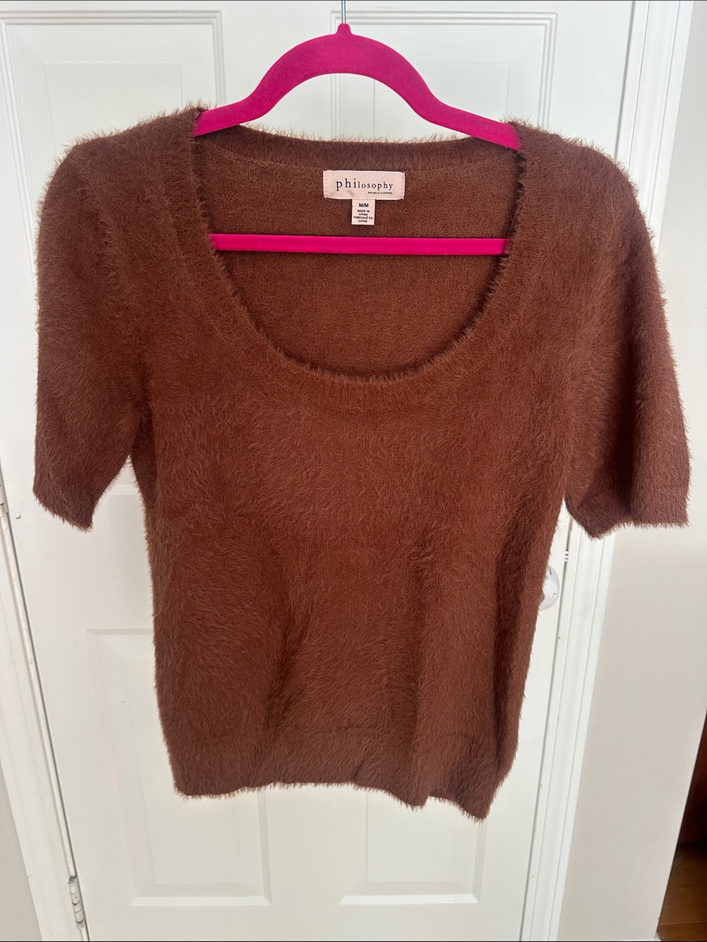 Philosophy Cozy Chestnut Brown Scoop-Neck Fuzzy Sweater